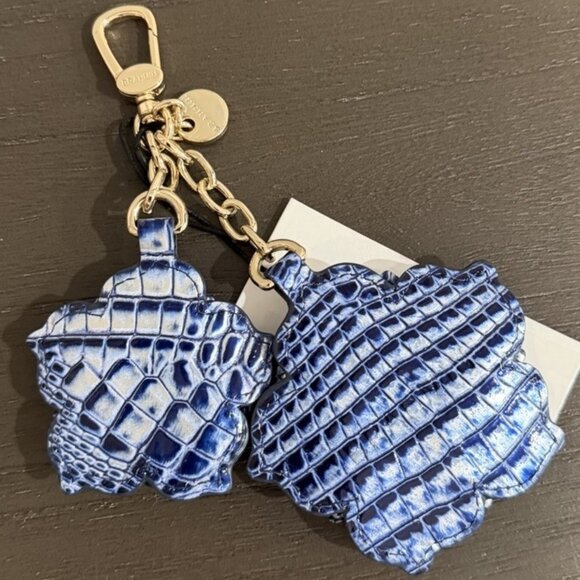 NWT $125 BRAHMIN FLOWER DUO COASTAL BLUE Leather Charm Key Fob - Picture 7 of 7